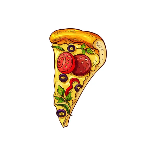 Pizza de pepperoni con champiñones y tomates — Vector de stock