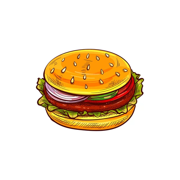 Гамбургер с отбивной, сыром, салатом и булочкой — стоковый вектор