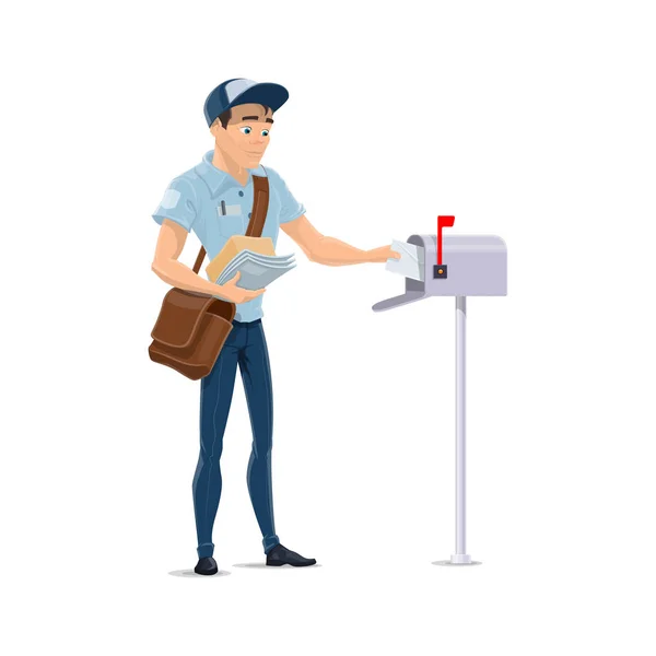 Postacı mektupları posta kutusuna koydu. — Stok Vektör