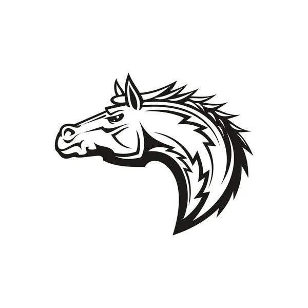 Cabeza de caballo símbolo monocromo, mascota ecuestre — Archivo Imágenes Vectoriales