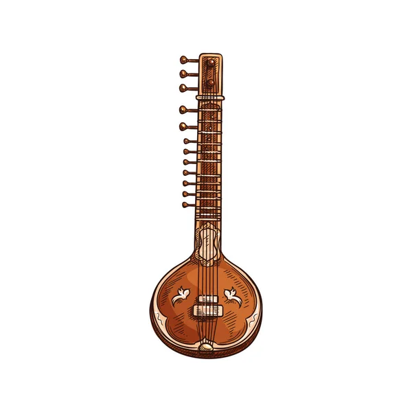 Sitar snaarinstrument, indische muziek — Stockvector