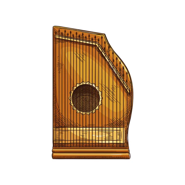 Instrumento musical aislado de cítara de acordes retro — Vector de stock