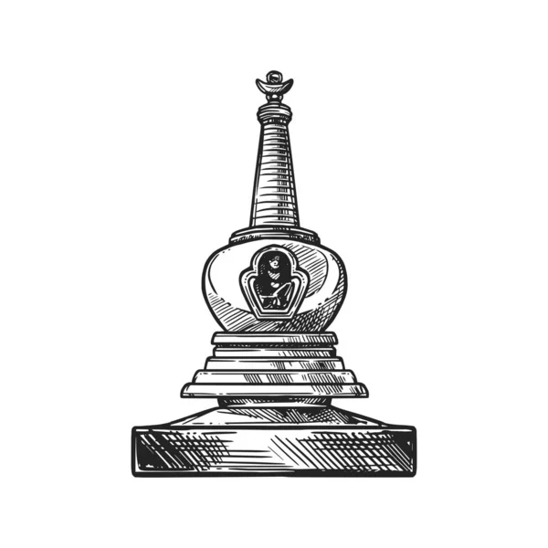 Stupa heiligdom, Boeddhisme religie symbool schets — Stockvector