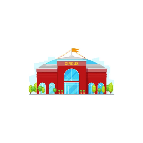 Circus building with trees and flag on top — 스톡 벡터