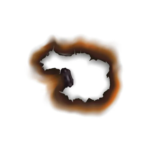 Trou brûlé dans la feuille de papier isolé surface endommagée — Image vectorielle