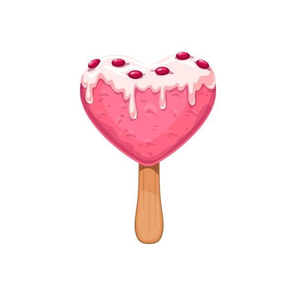Ice cream on stick isolated heart shaped snack — 스톡 벡터
