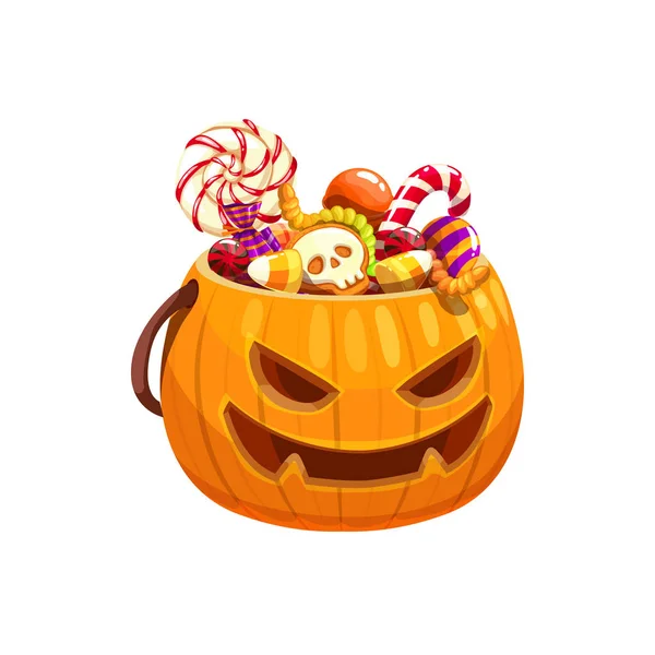 Snoep of je leven, Halloween pompoentas met snoep — Stockvector