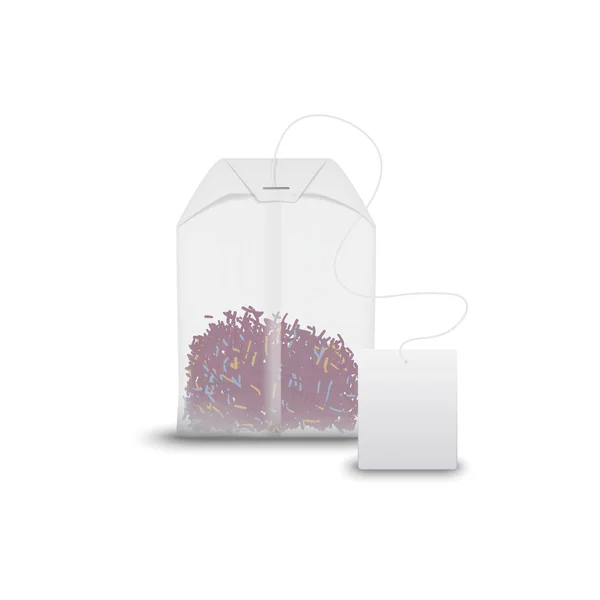 Teabag de forma retangular com chá floral ou de frutas —  Vetores de Stock