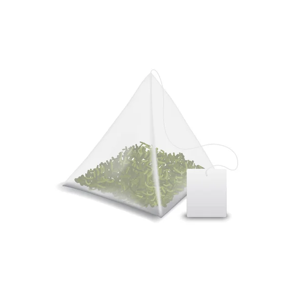 Bolsa de té pirámide con plantilla aislada de té verde — Vector de stock