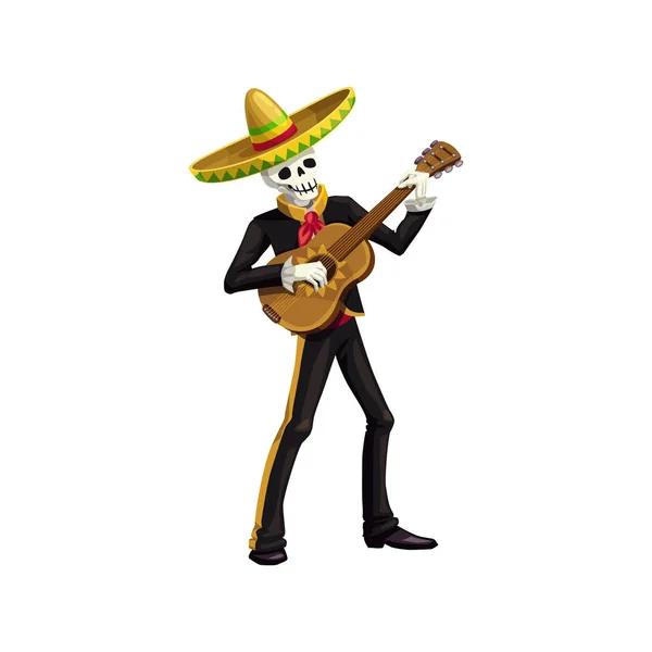 Mariachi messicani, scheletro morto che suona la chitarra — Vettoriale Stock
