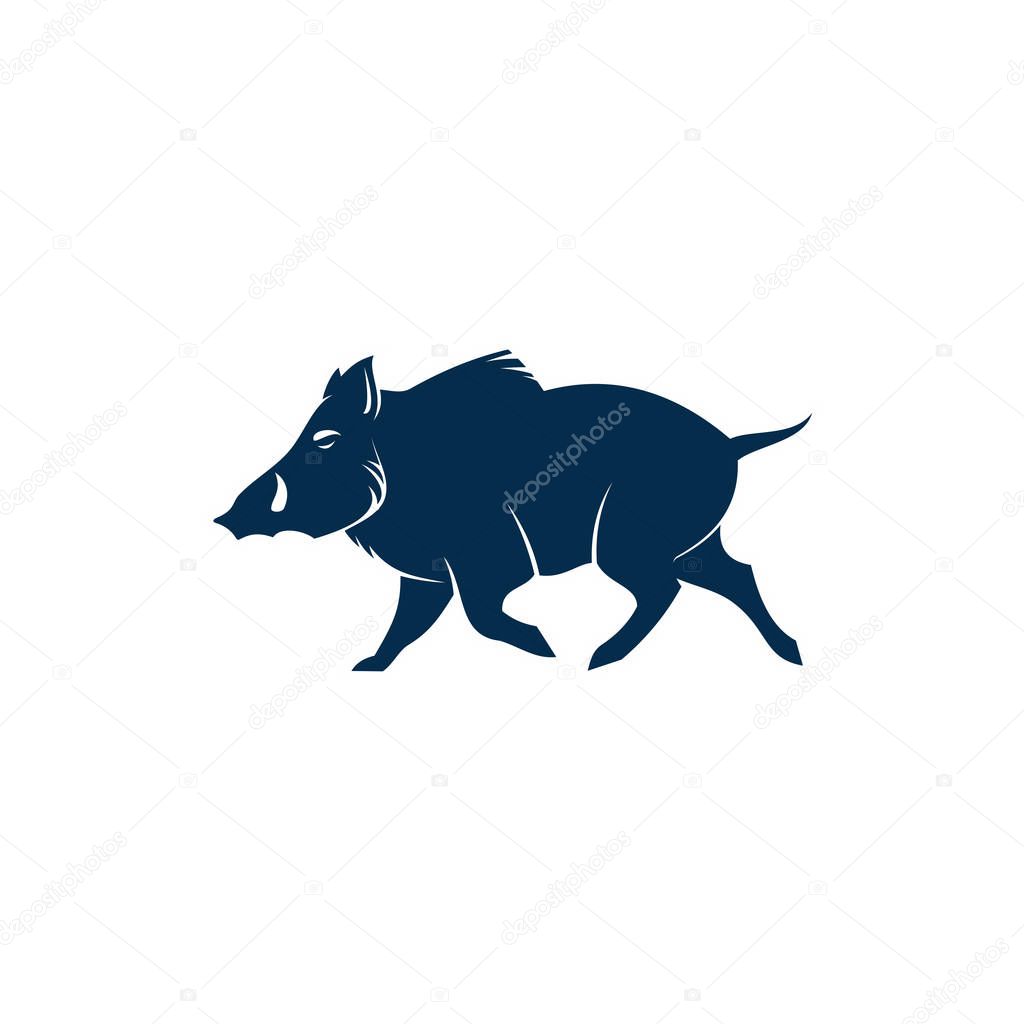 Boar wild pig isolated animal silhouette. Vector hog, warthog swine with tusks