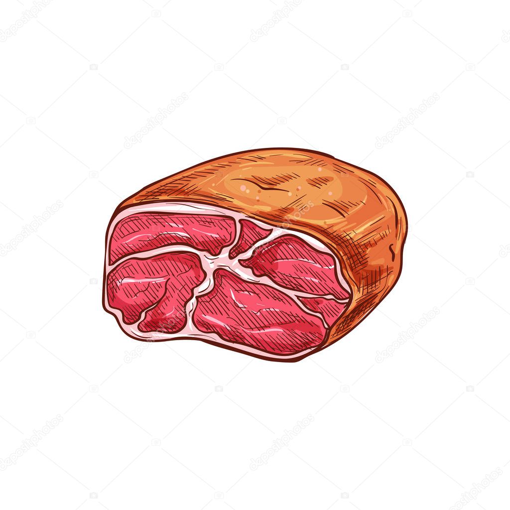 Piece of ham isolated icon, beef or pork