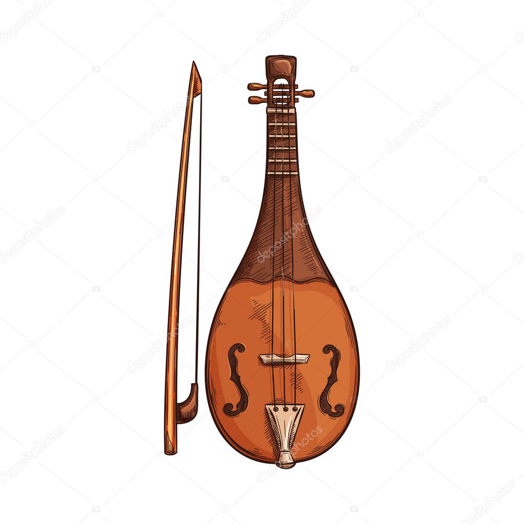 Retro musical instrument isolated rebec with bow