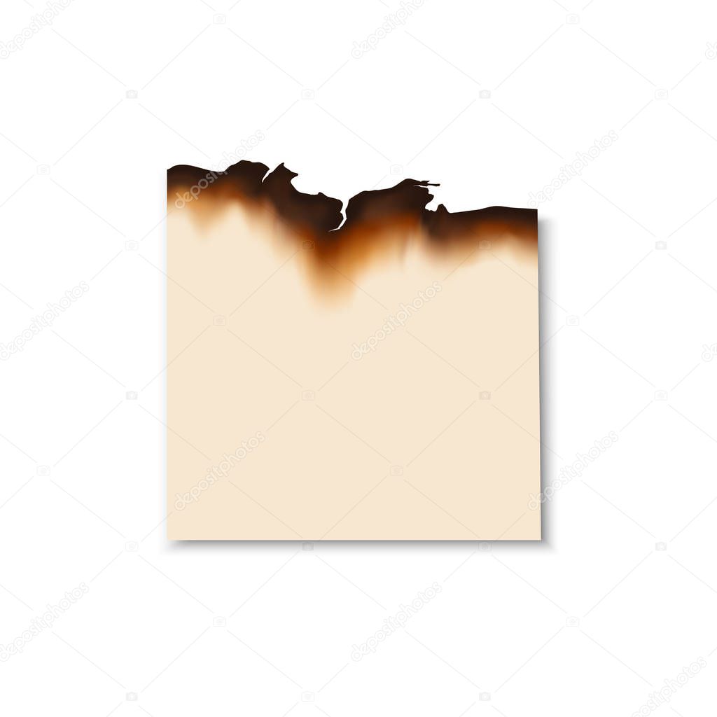 Piece of paper with burnt edges isolated page