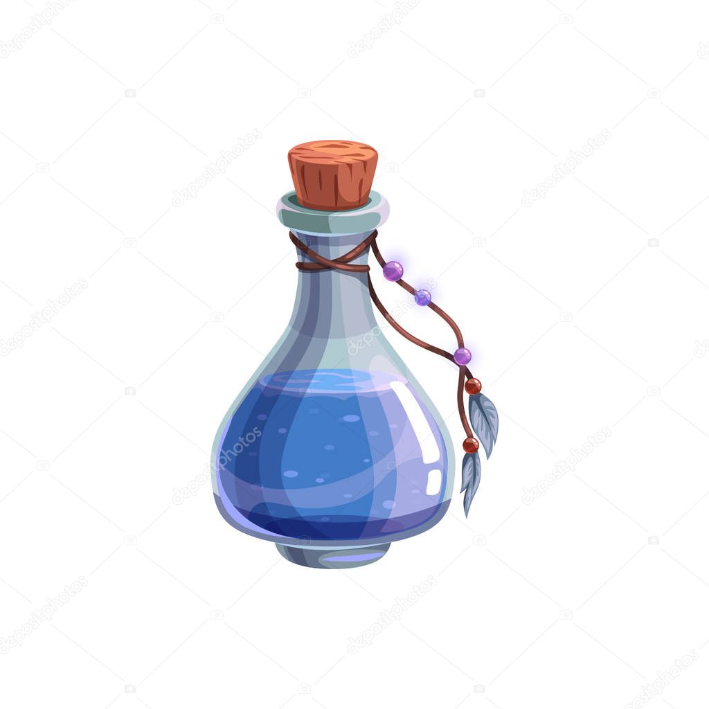Halloween witch potion, blue liquid in jar