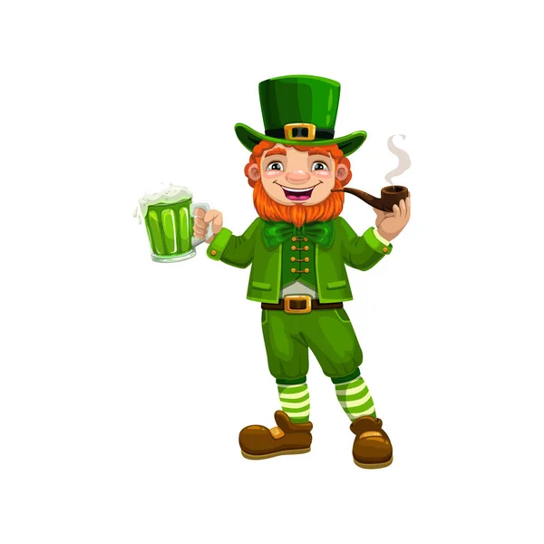 Patricks day leprechauns with beer smoking pipe — Stock Vector