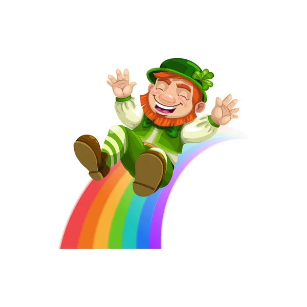 Leprechaun glisser vers le bas arc-en-ciel isolé homme barbu — Image vectorielle