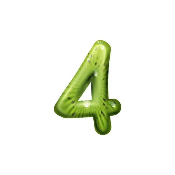 4 digit of kiwi fruit, isolated creative numeral — 스톡 벡터