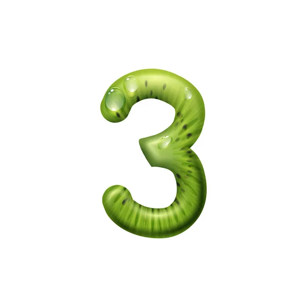 3 digit of kiwi fruit and aqua, three numeral — 스톡 벡터