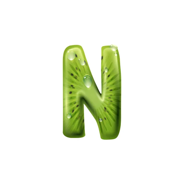 Буква N киви пищевой алфавит знак изолированный ABC шрифт — стоковый вектор