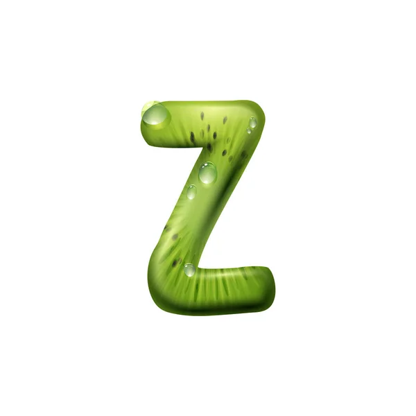 Z letra de kiwi com gotas de água isoladas — Vetor de Stock