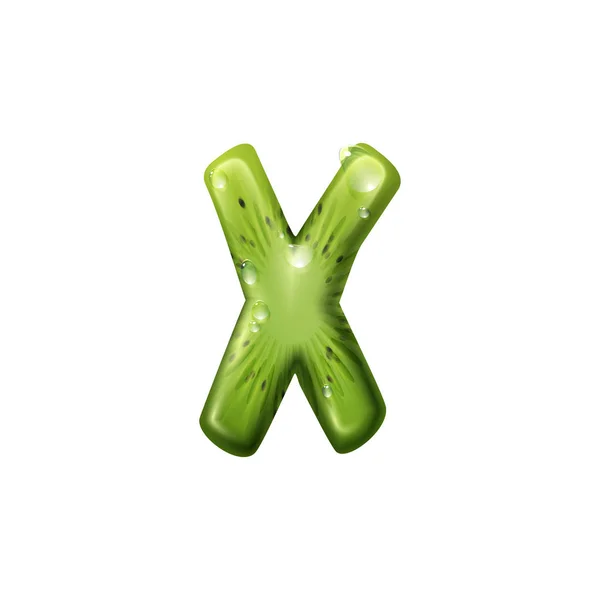 X letter van kiwi tropisch fruit met waterdruppels — Stockvector