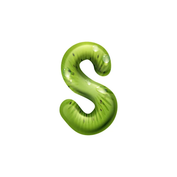 S letter alfabet teken van kiwi met waterdruppels — Stockvector