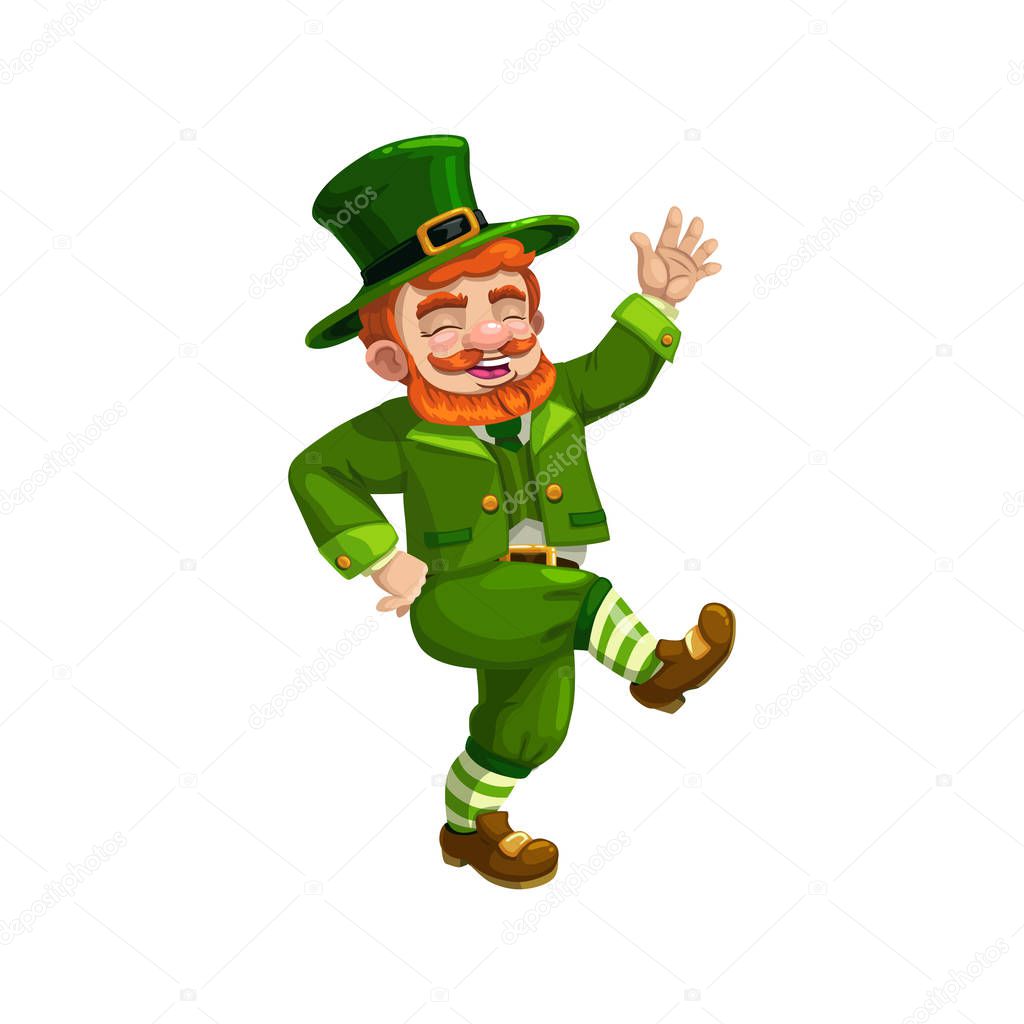 Leprechaun in dance isolated bearded Irish man