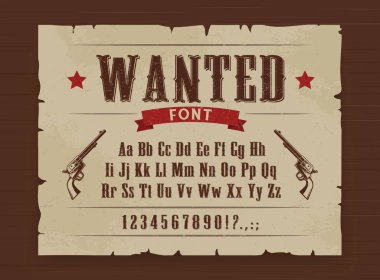 Wild West wanted font poster with letters
