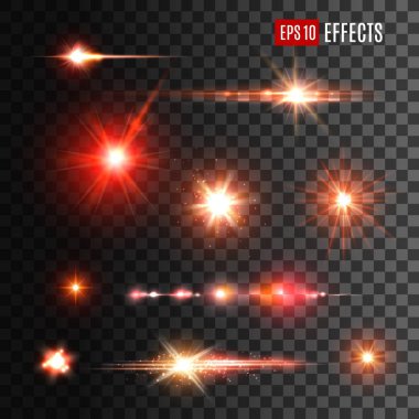 Red shine lights, flare effects and sparkles