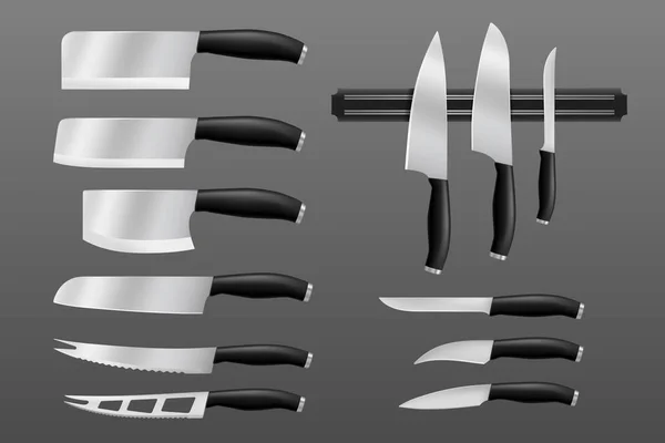 Kitchen cutlery, knifes and cutting kitchenware — Stok Vektör