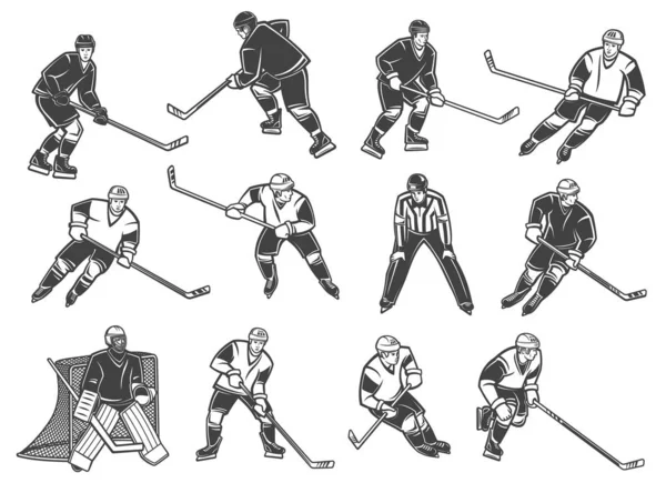 Ice hockey players, goalkeeper and referee — Stock Vector