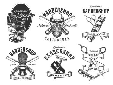 Barbershop service, pole, haircut icons