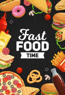 Burgers, pizza and soda, sandwich fast food