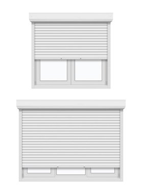 White casement windows with roller shutters