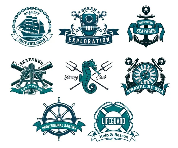 Nautical and marine heraldic icons — Stock vektor