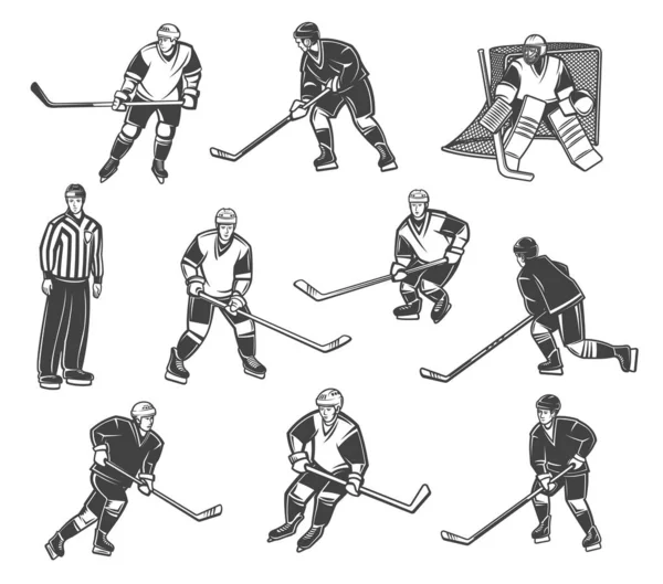 Ice hockey sport team players and referee — Stock Vector