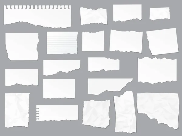 Notas de papel rasgado, cuaderno, vector realista — Vector de stock