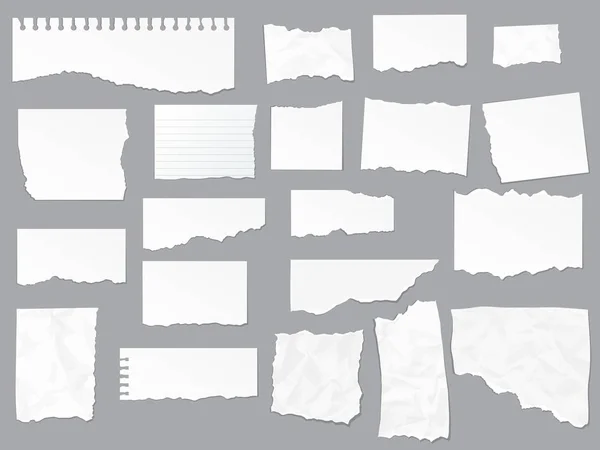 Notas de papel rasgadas, caderno, vetor realista —  Vetores de Stock