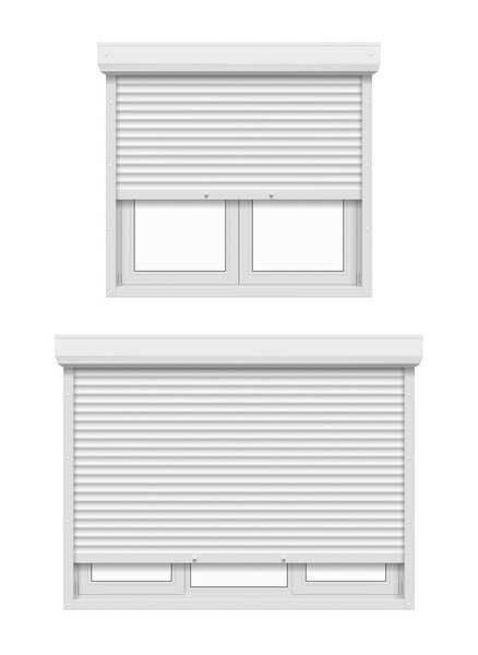 White casement windows with roller shutters
