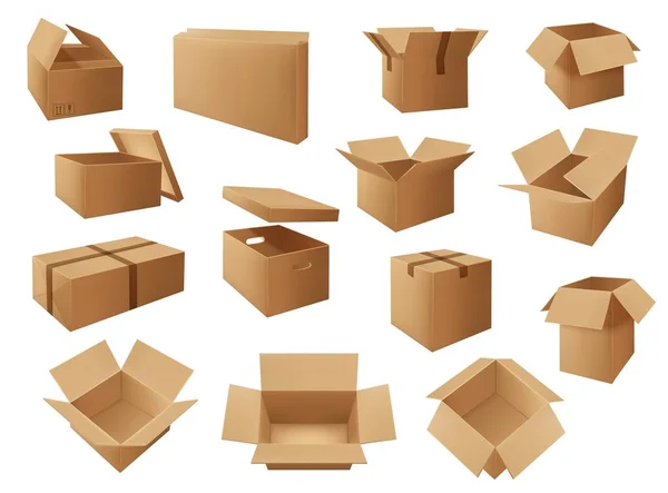 Cardboard packages, delivery boxes, parcels, packs — Stok Vektör