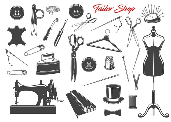 Herramientas de coser y aguja, hilos, botones, alfileres — Vector de stock