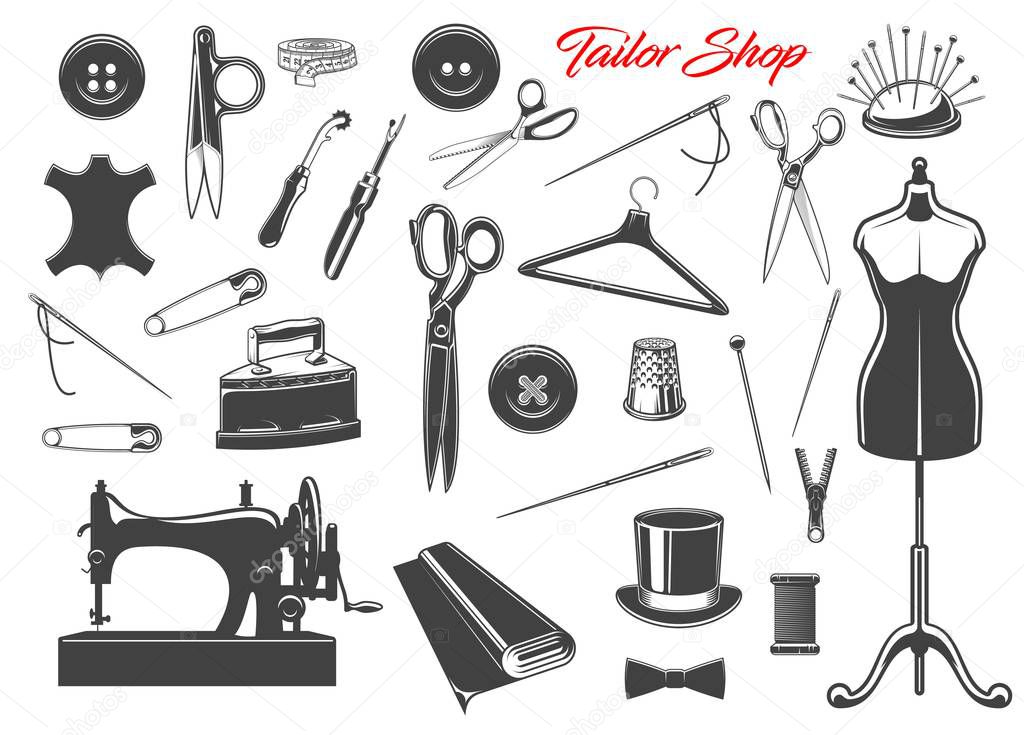 Sewing tools and needle, threads, buttons, pins