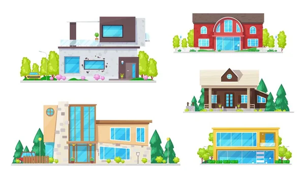 Real estate houses, villas and bungalow buildings — 스톡 벡터