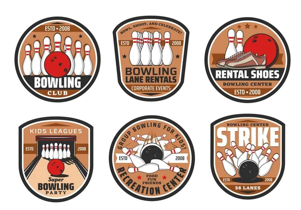 Bowling club, sport game icons — Stock Vector