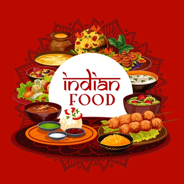 Indian food, traditional Indian cuisine menu — 스톡 벡터