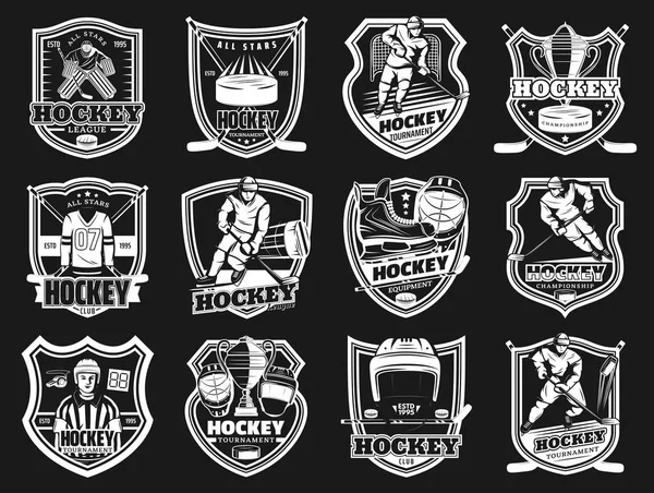 Torneo di hockey su ghiaccio, emblema della coppa del club sportivo — Vettoriale Stock