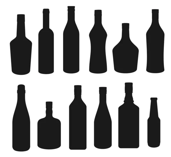 Bebidas y bebidas alcohólicas botellas siluetas — Vector de stock