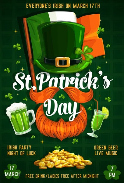 St. Patricks day signs Irish flag, leprechaun beer — Stock Vector