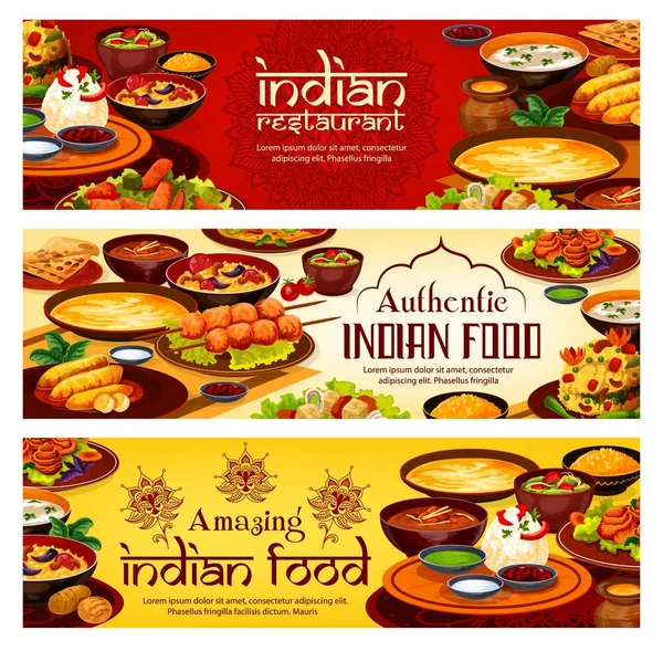 Makanan India menu, otentik India hidangan restoran - Stok Vektor